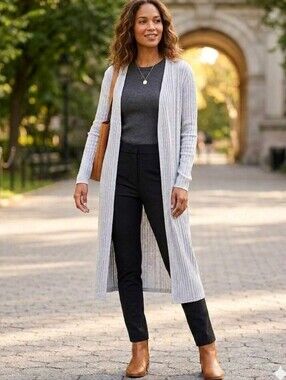 RIPE Light Grey Duster/Long Open Cardigan, Lightweight, Made in Canada, Medium